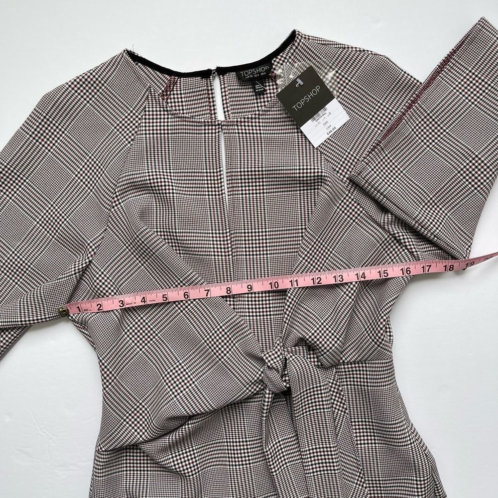 Topshop NEW Houndstooth Front Tie Plaid White Red Mini DresS Size 4 - Picture 14 of 16